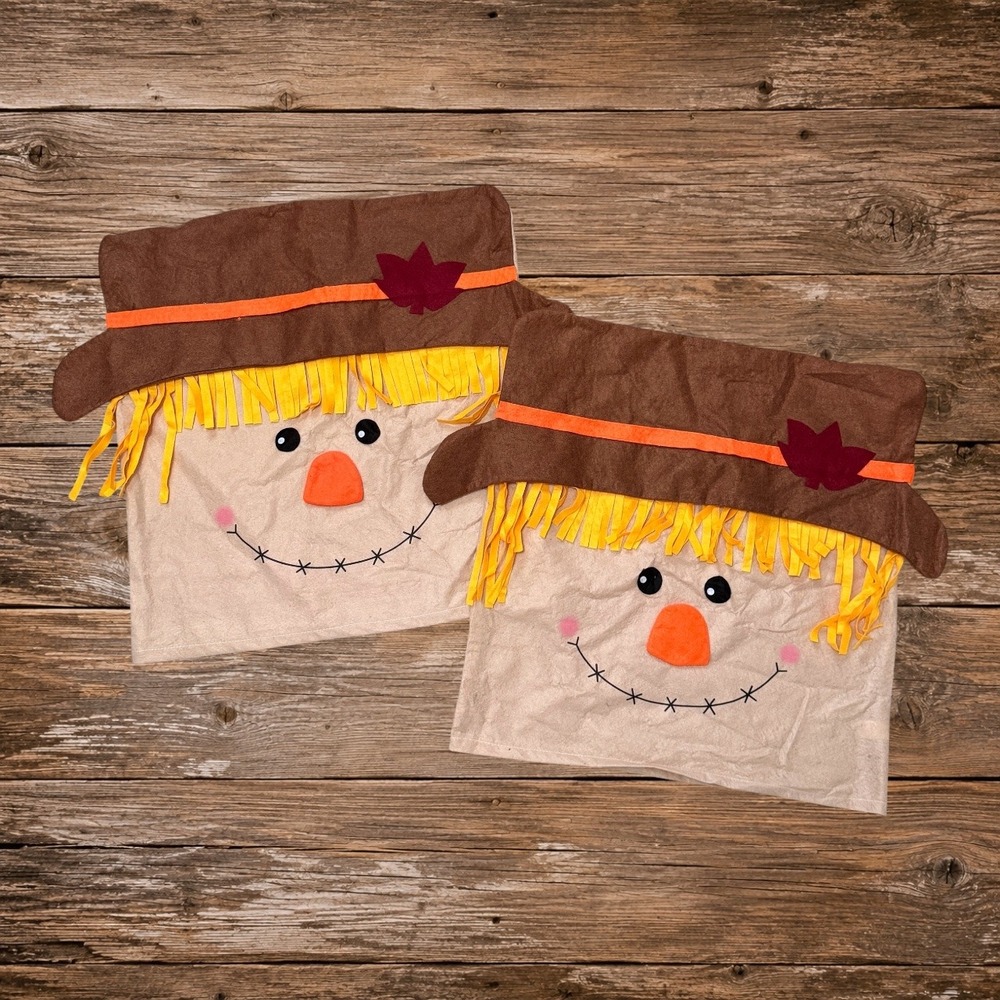 Fall Scarecrow Chair Covers Set of 2 Thanksgiving Felt Farmhouse Rustic